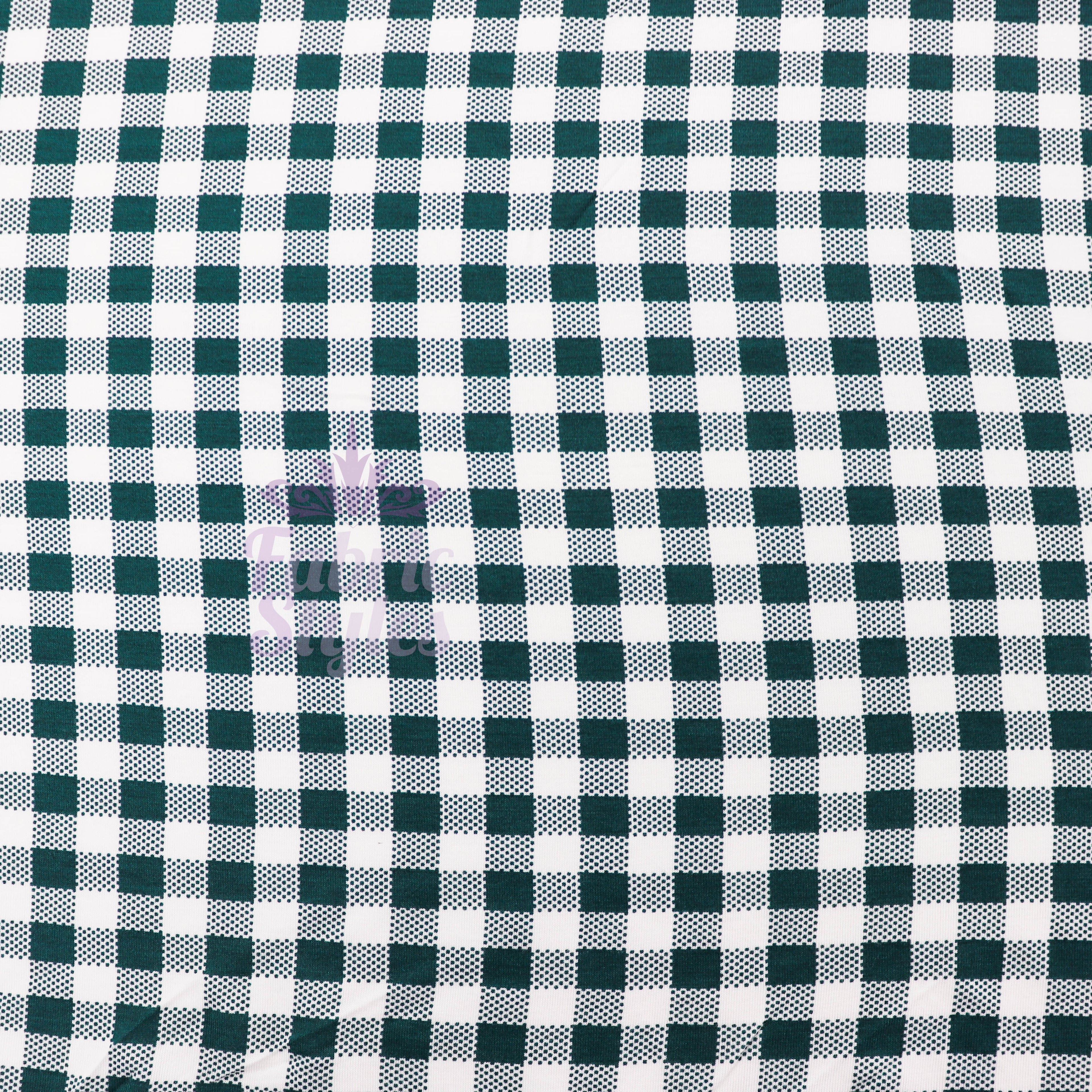 Green Gingham Check Viscose Elastane Fabric