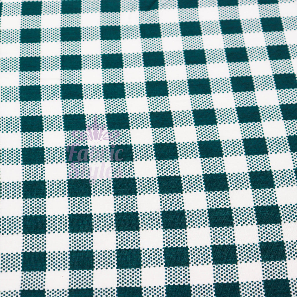 Green Gingham Check Viscose Elastane Fabric