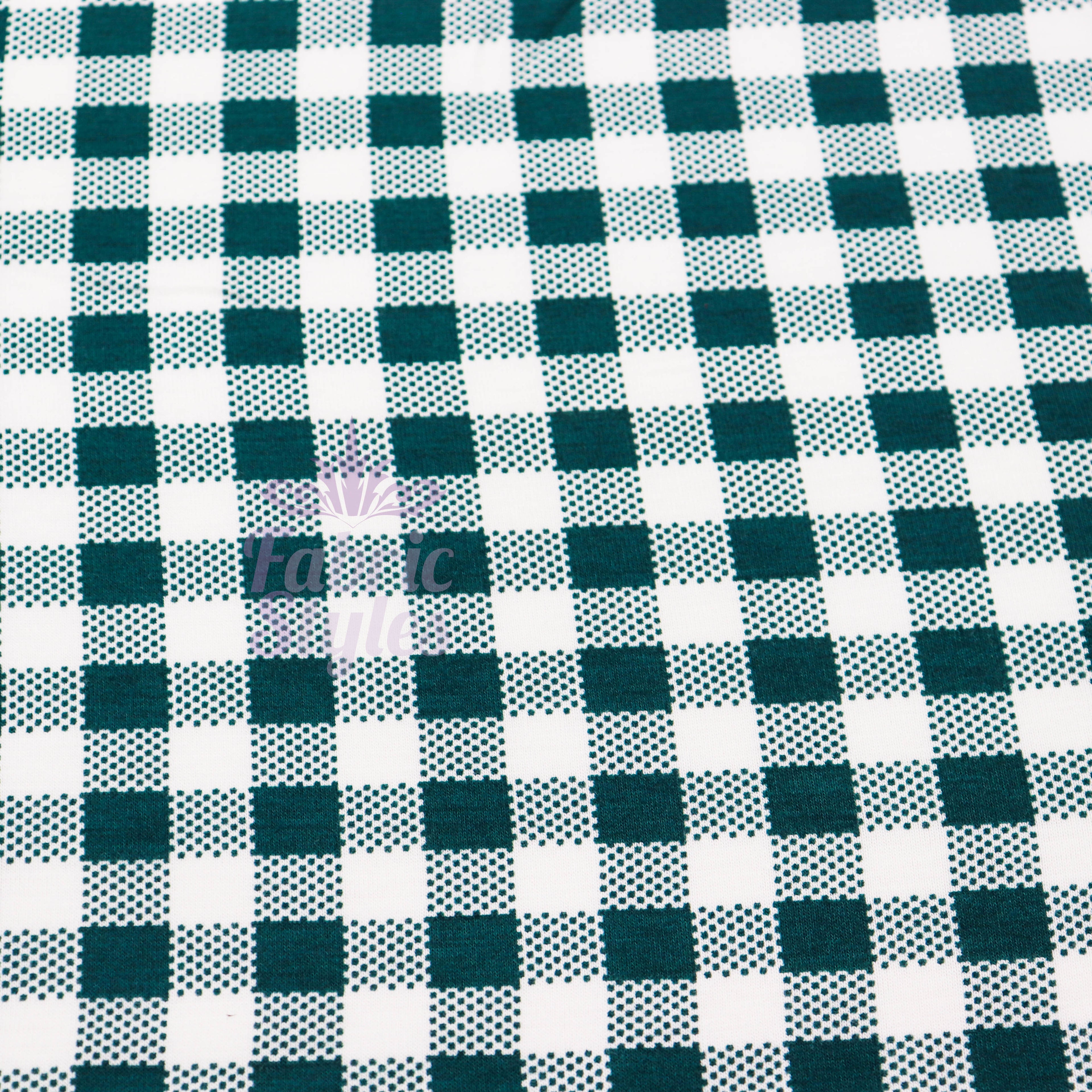 Green Gingham Check Viscose Elastane Fabric