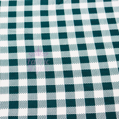 Green Gingham Check Viscose Elastane Fabric