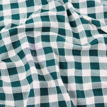 Green Gingham Check Viscose Elastane Fabric
