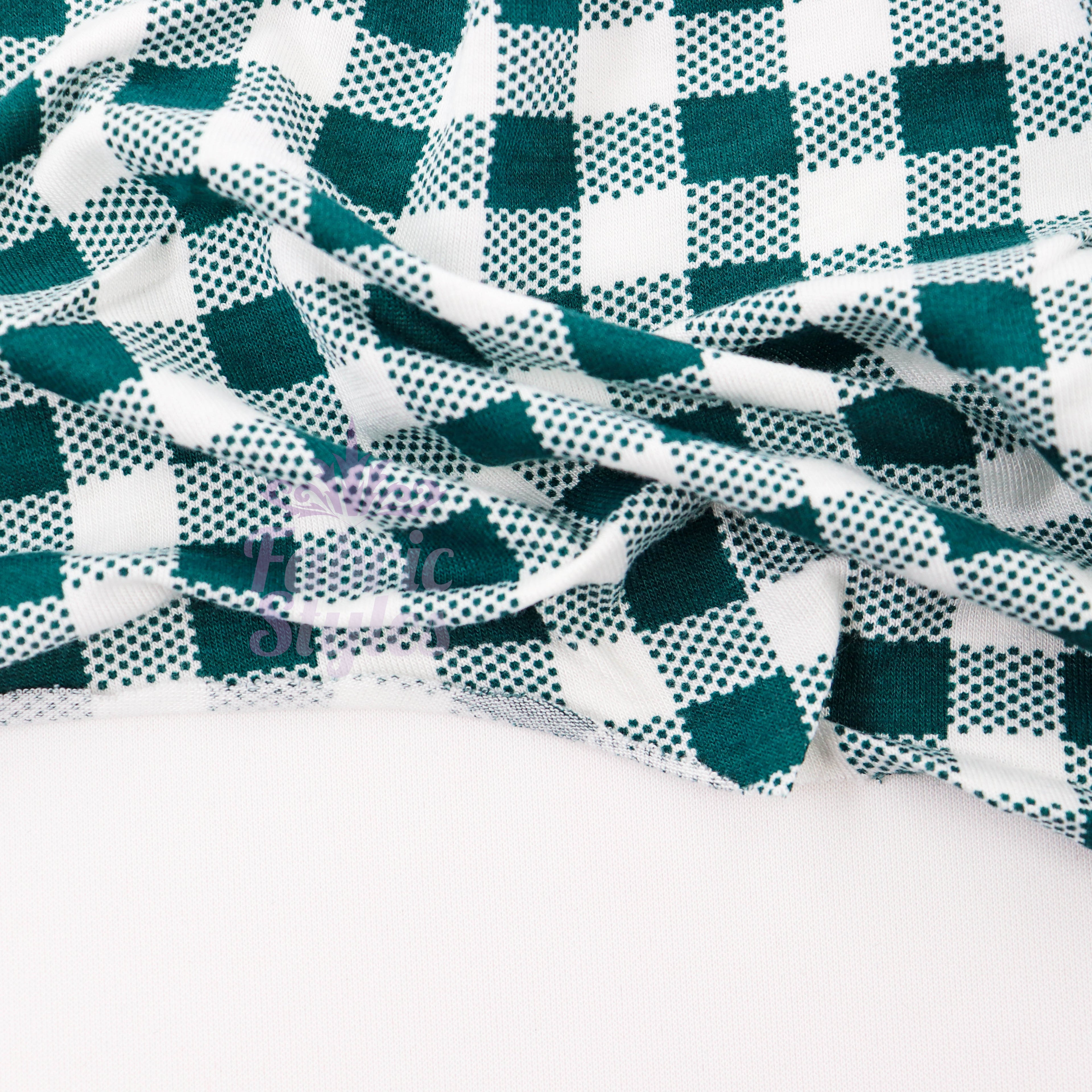Green Gingham Check Viscose Elastane Fabric