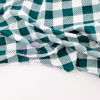 Green Gingham Check Viscose Elastane Fabric