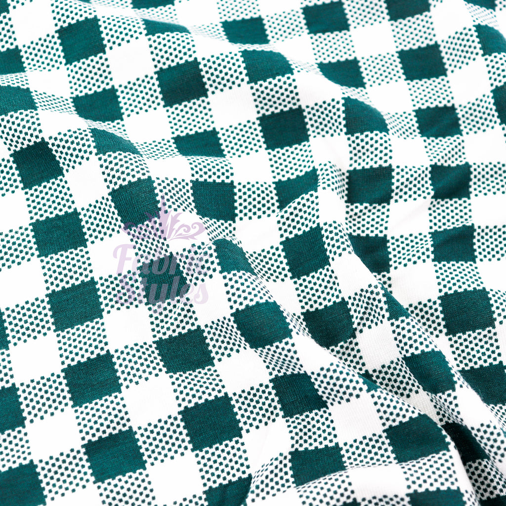 Green Gingham Check Viscose Elastane Fabric
