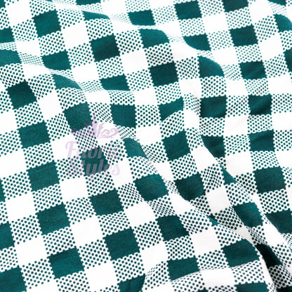 Green Gingham Check Viscose Elastane Fabric