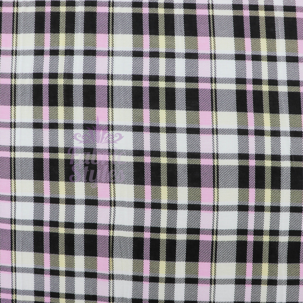 Tartan Yellow Pink Black Viscose Elastane Fabric