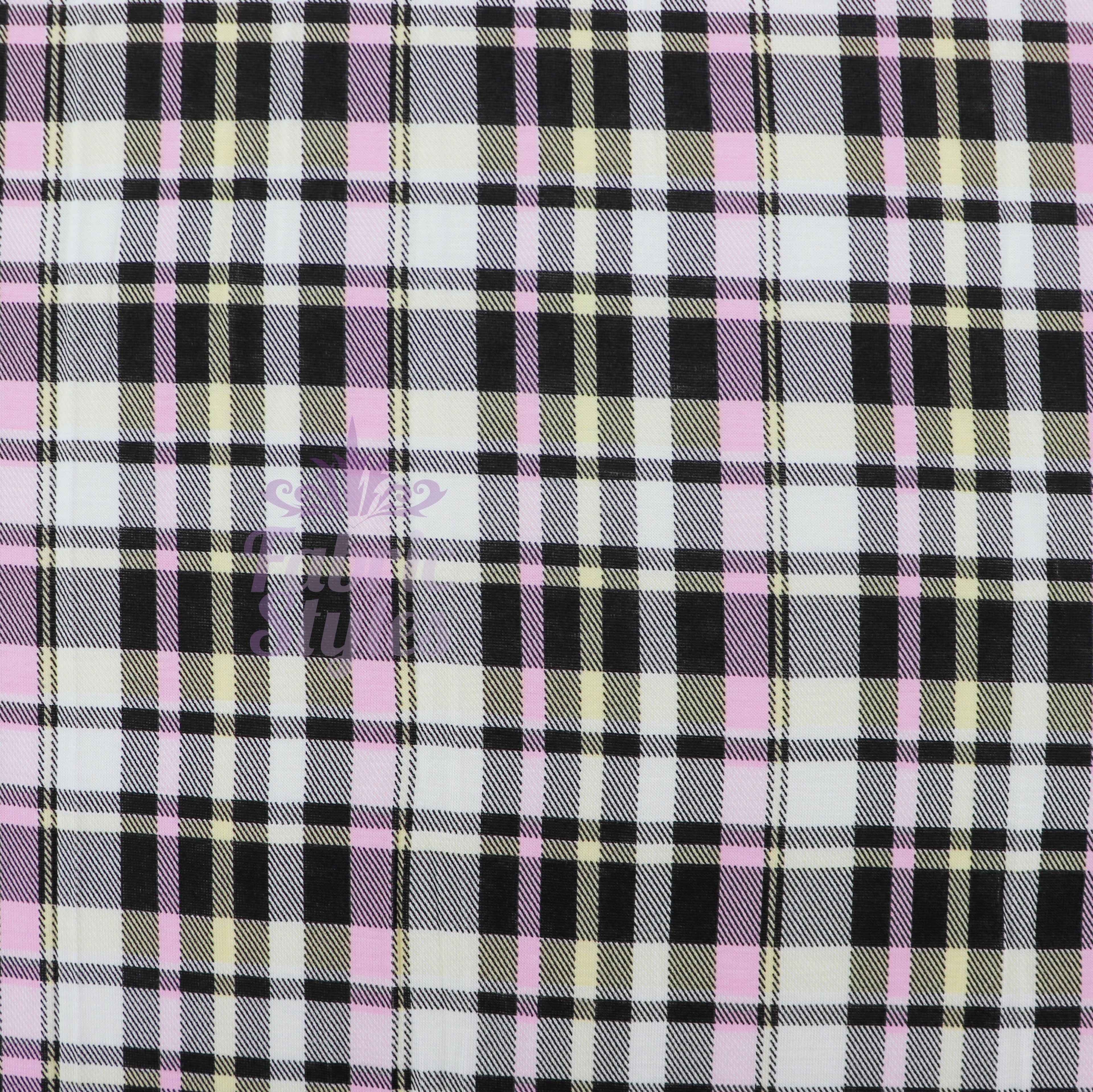 Tartan Yellow Pink Black Viscose Elastane Fabric