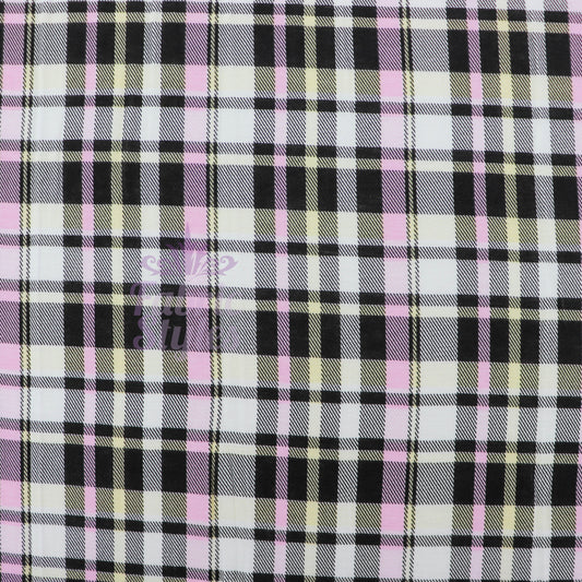 Tartan Yellow Pink Black Viscose Elastane Fabric
