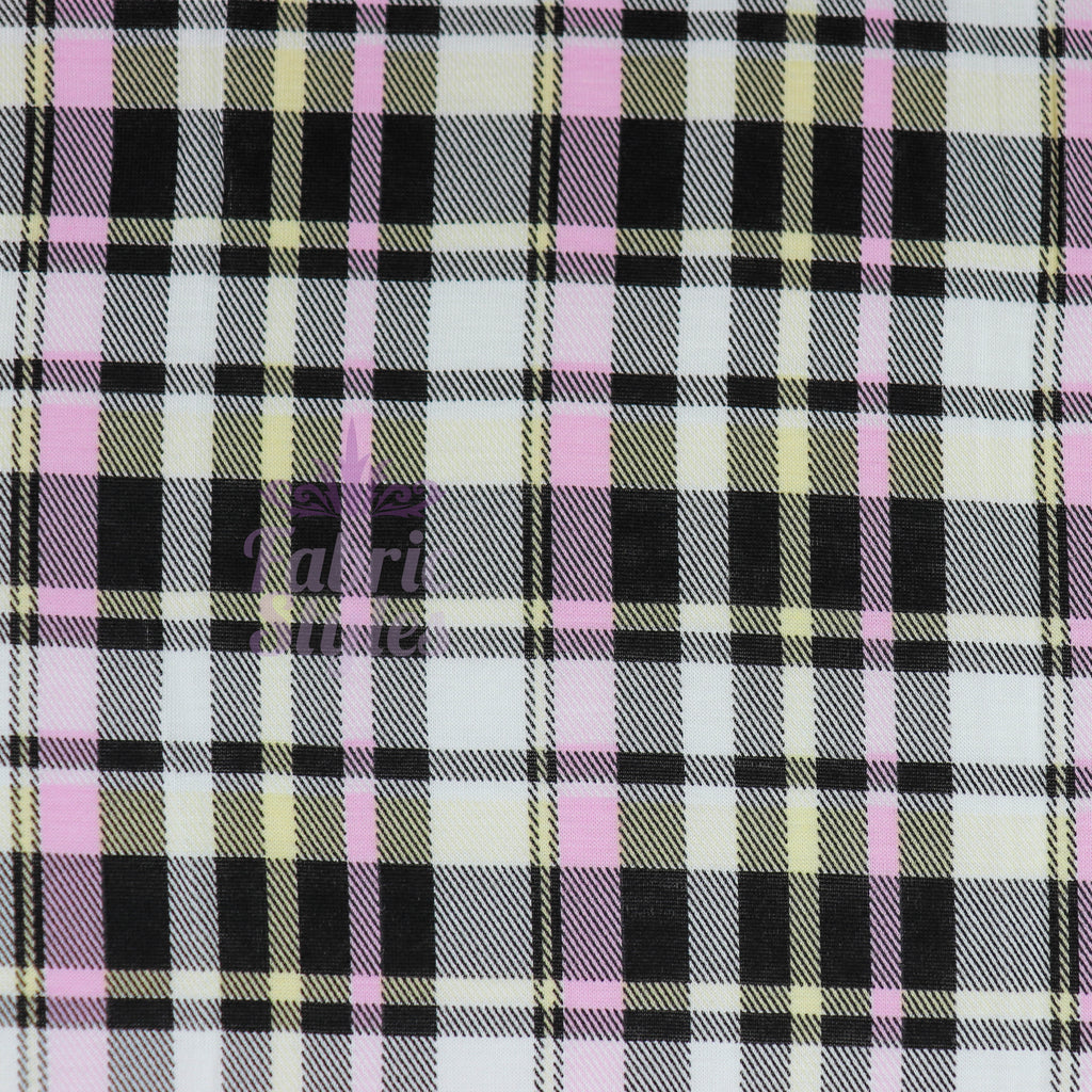 Tartan Yellow Pink Black Viscose Elastane Fabric