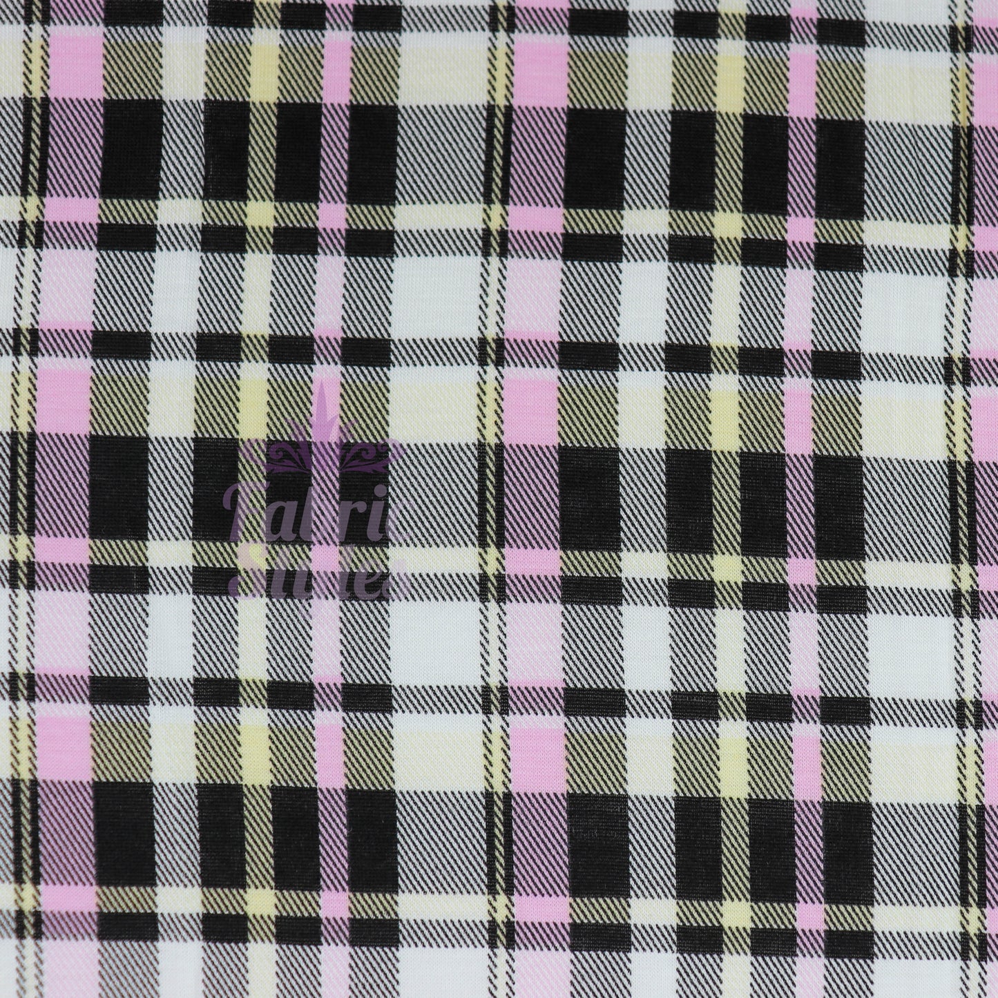 Tartan Yellow Pink Black Viscose Elastane Fabric