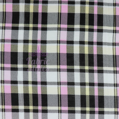Tartan Yellow Pink Black Viscose Elastane Fabric