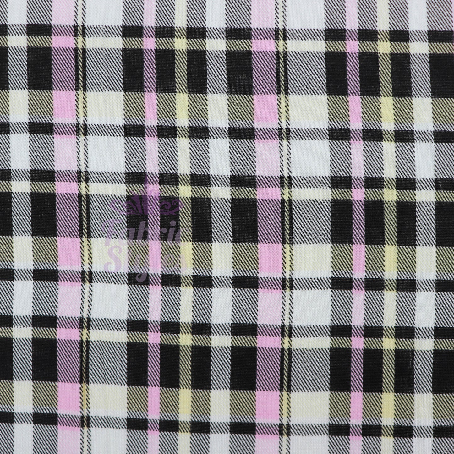 Tartan Yellow Pink Black Viscose Elastane Fabric
