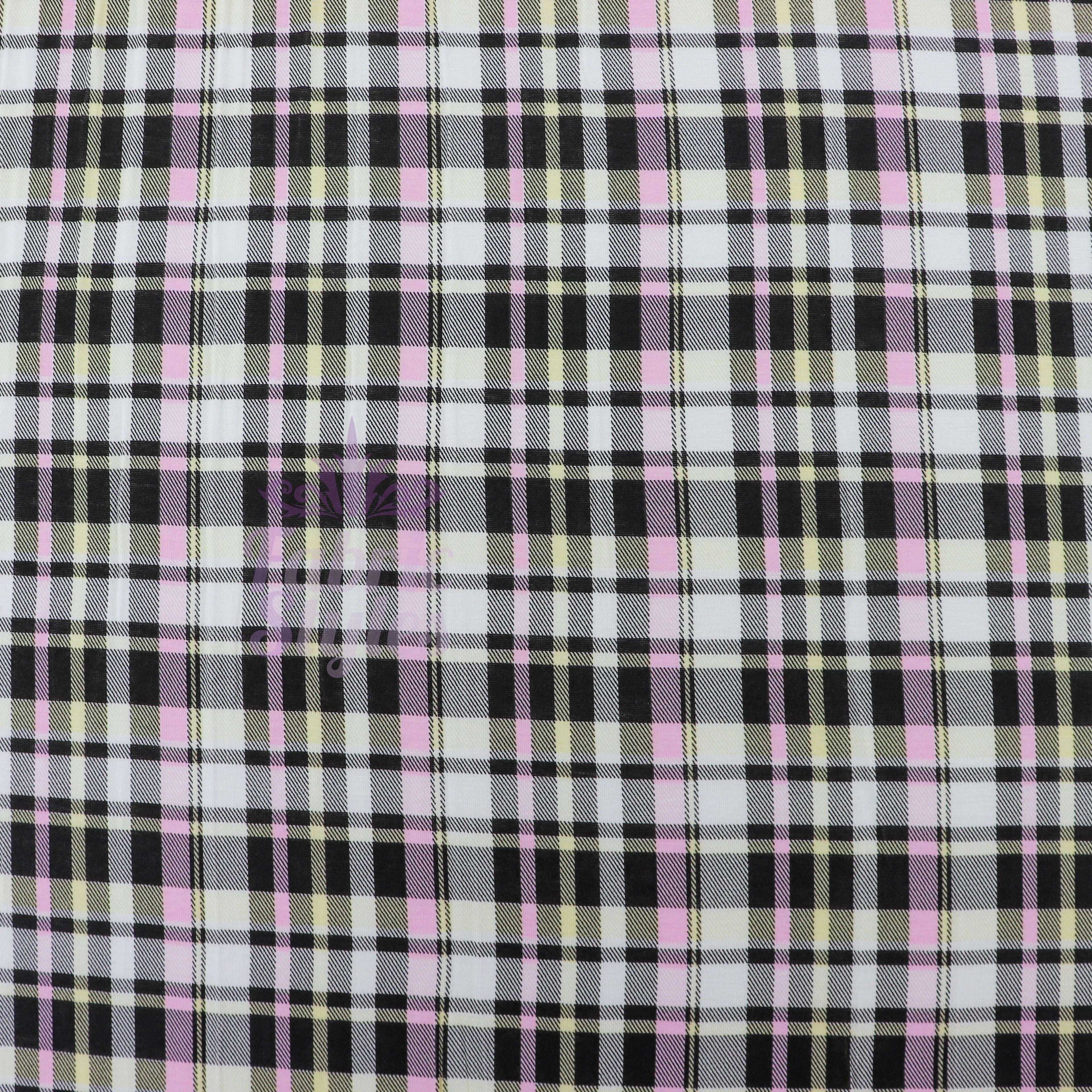 Tartan Yellow Pink Black Viscose Elastane Fabric