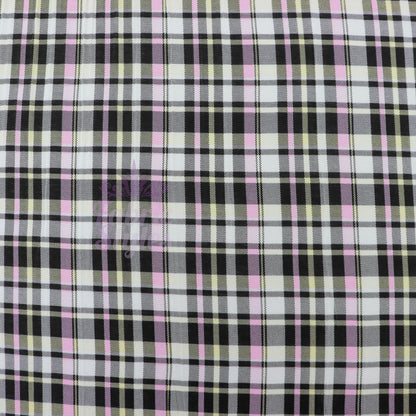 Tartan Yellow Pink Black Viscose Elastane Fabric