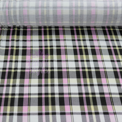 Tartan Yellow Pink Black Viscose Elastane Fabric