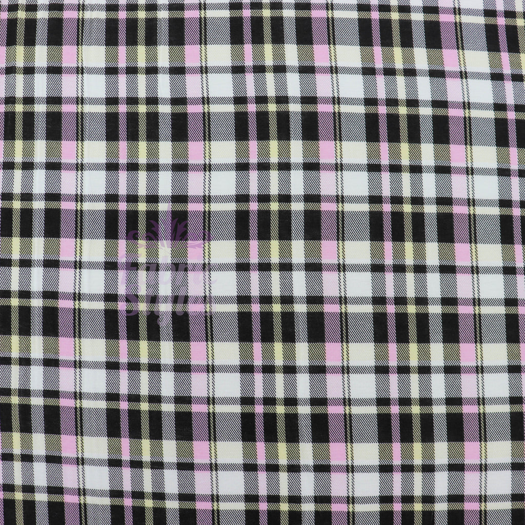 Tartan Yellow Pink Black Viscose Elastane Fabric
