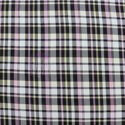 Tartan Yellow Pink Black Viscose Elastane Fabric