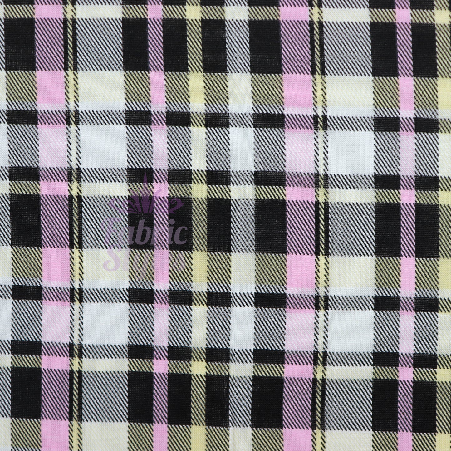 Tartan Yellow Pink Black Viscose Elastane Fabric