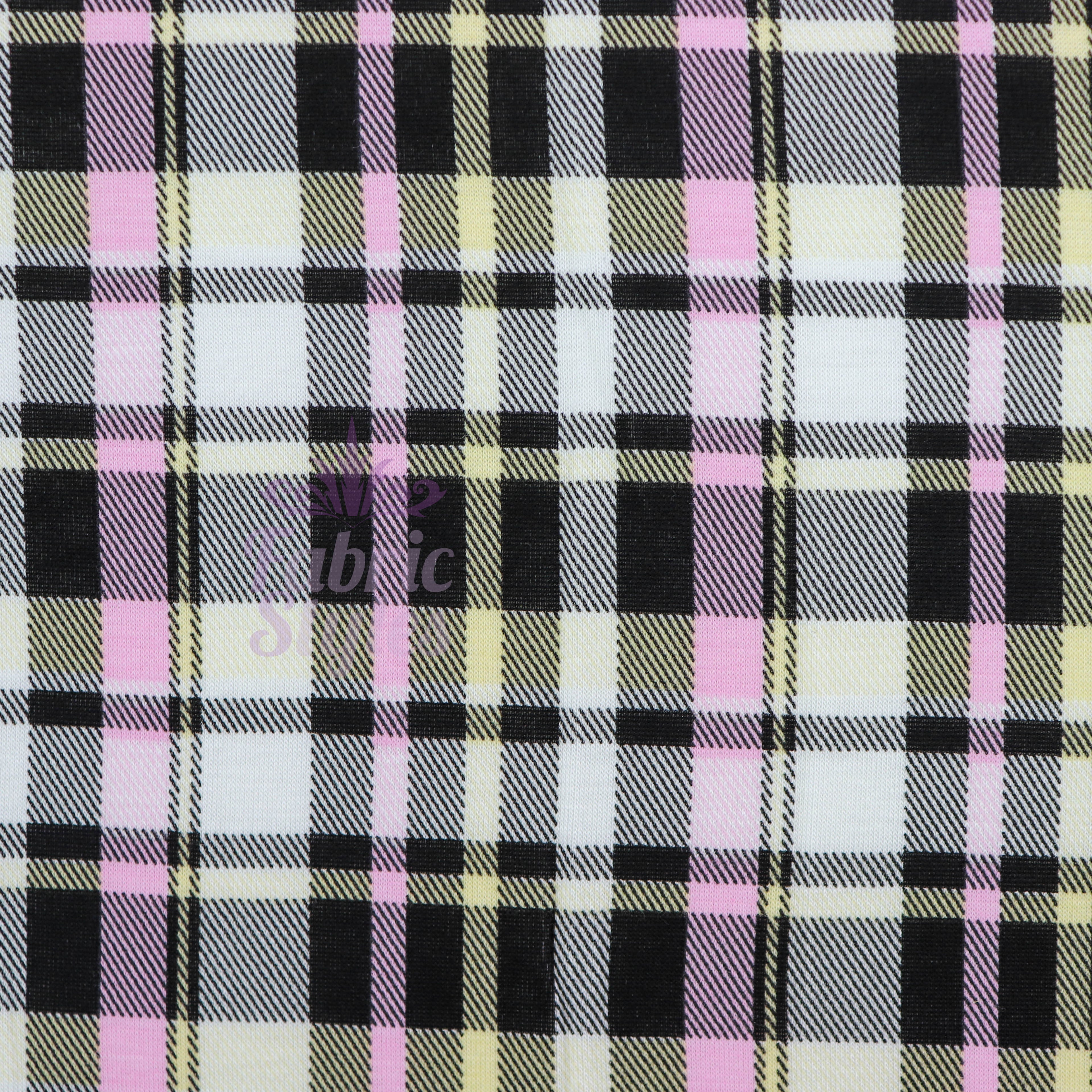 Tartan Yellow Pink Black Viscose Elastane Fabric