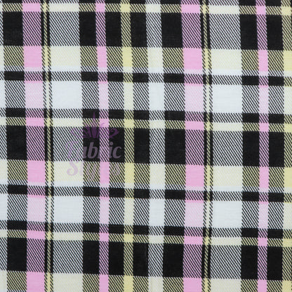 Tartan Yellow Pink Black Viscose Elastane Fabric