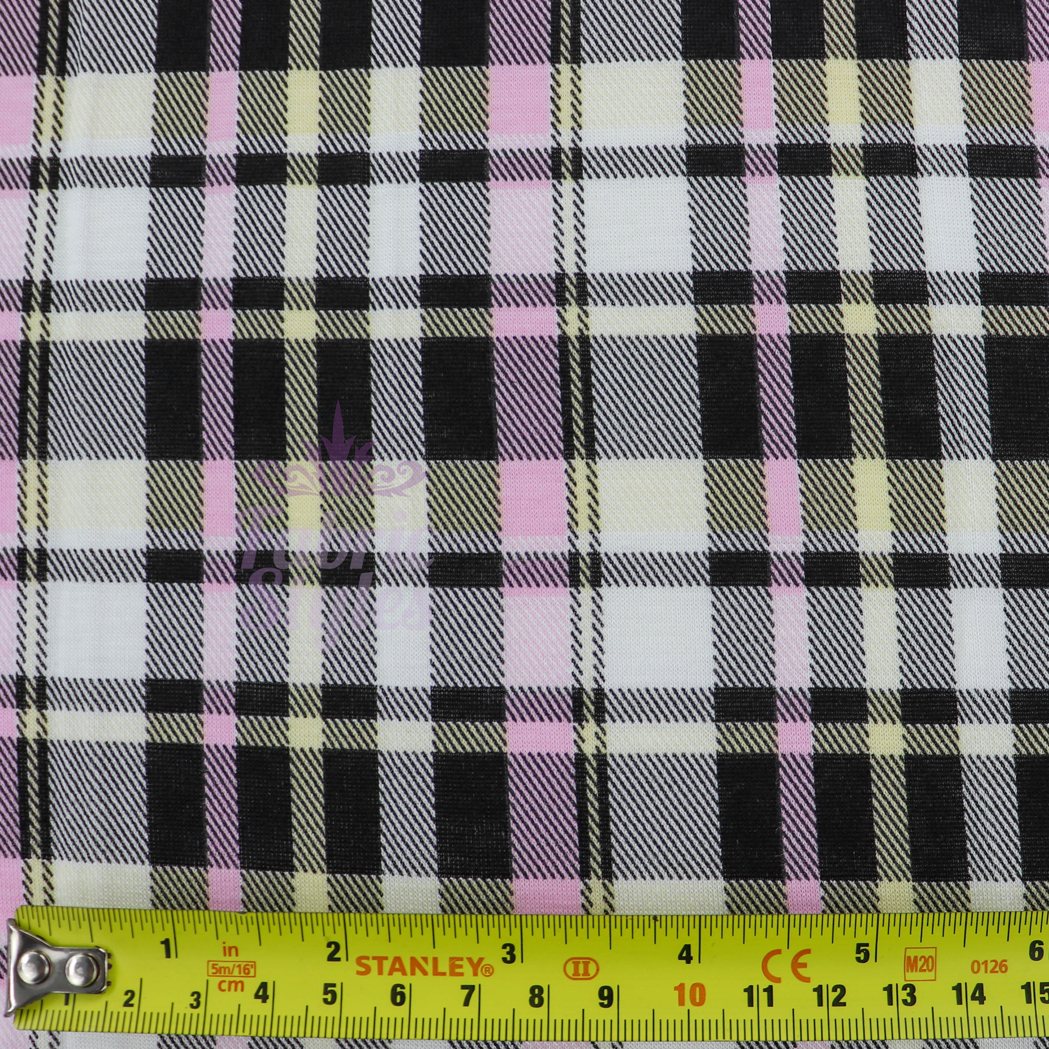Tartan Yellow Pink Black Viscose Elastane Fabric