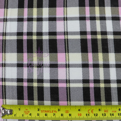 Tartan Yellow Pink Black Viscose Elastane Fabric