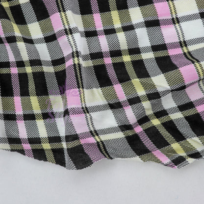 Tartan Yellow Pink Black Viscose Elastane Fabric