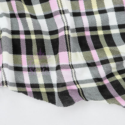 Tartan Yellow Pink Black Viscose Elastane Fabric
