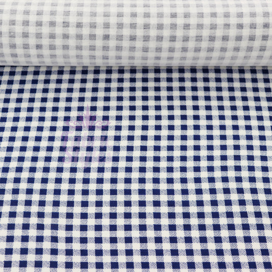 Navy Gingham Check Viscose Elastane Fabric