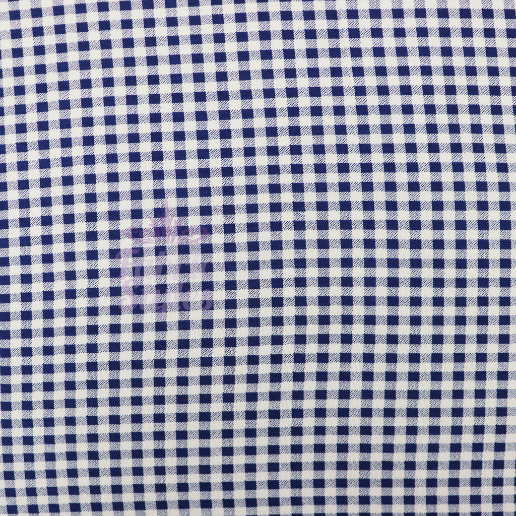 Navy Gingham Check Viscose Elastane Fabric