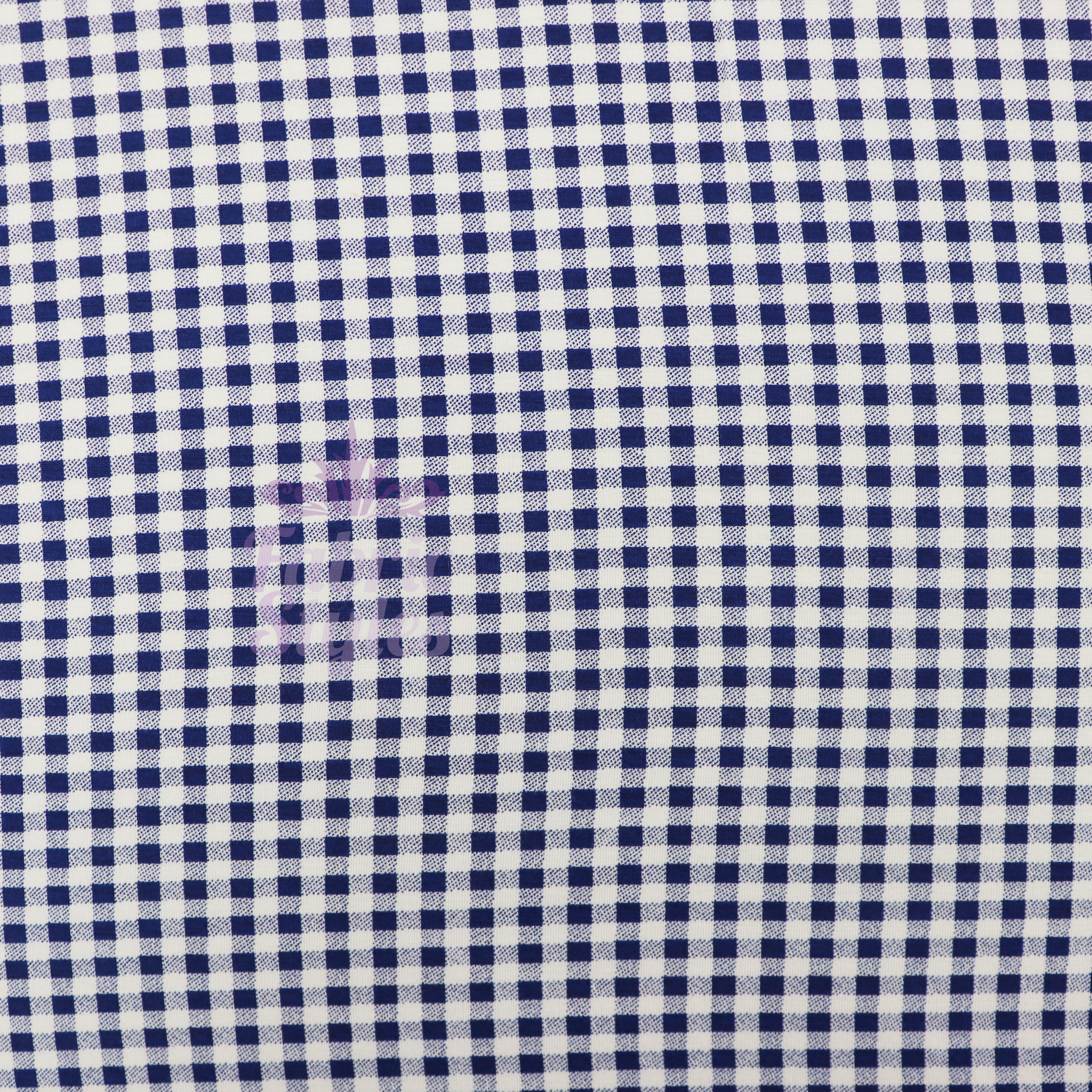 Navy Gingham Check Viscose Elastane Fabric