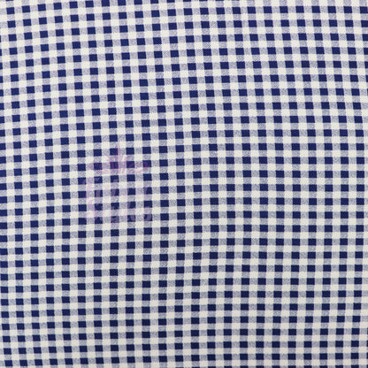 Navy Gingham Check Viscose Elastane Fabric