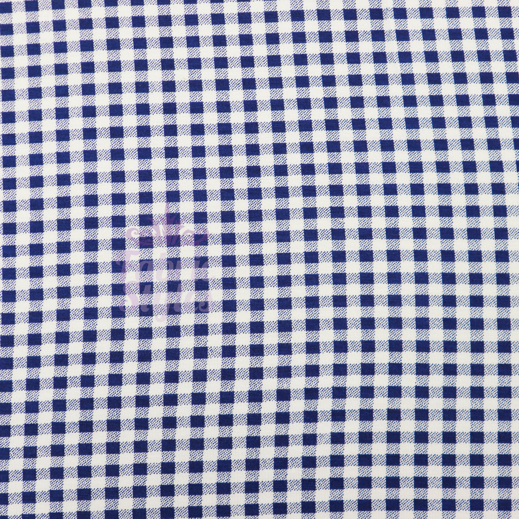 Navy Gingham Check Viscose Elastane Fabric
