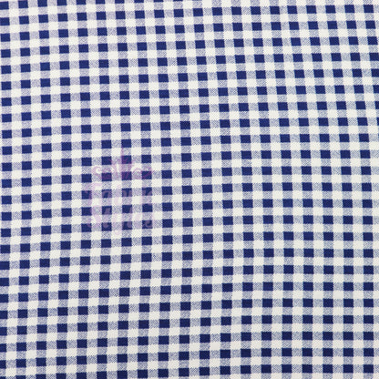Navy Gingham Check Viscose Elastane Fabric
