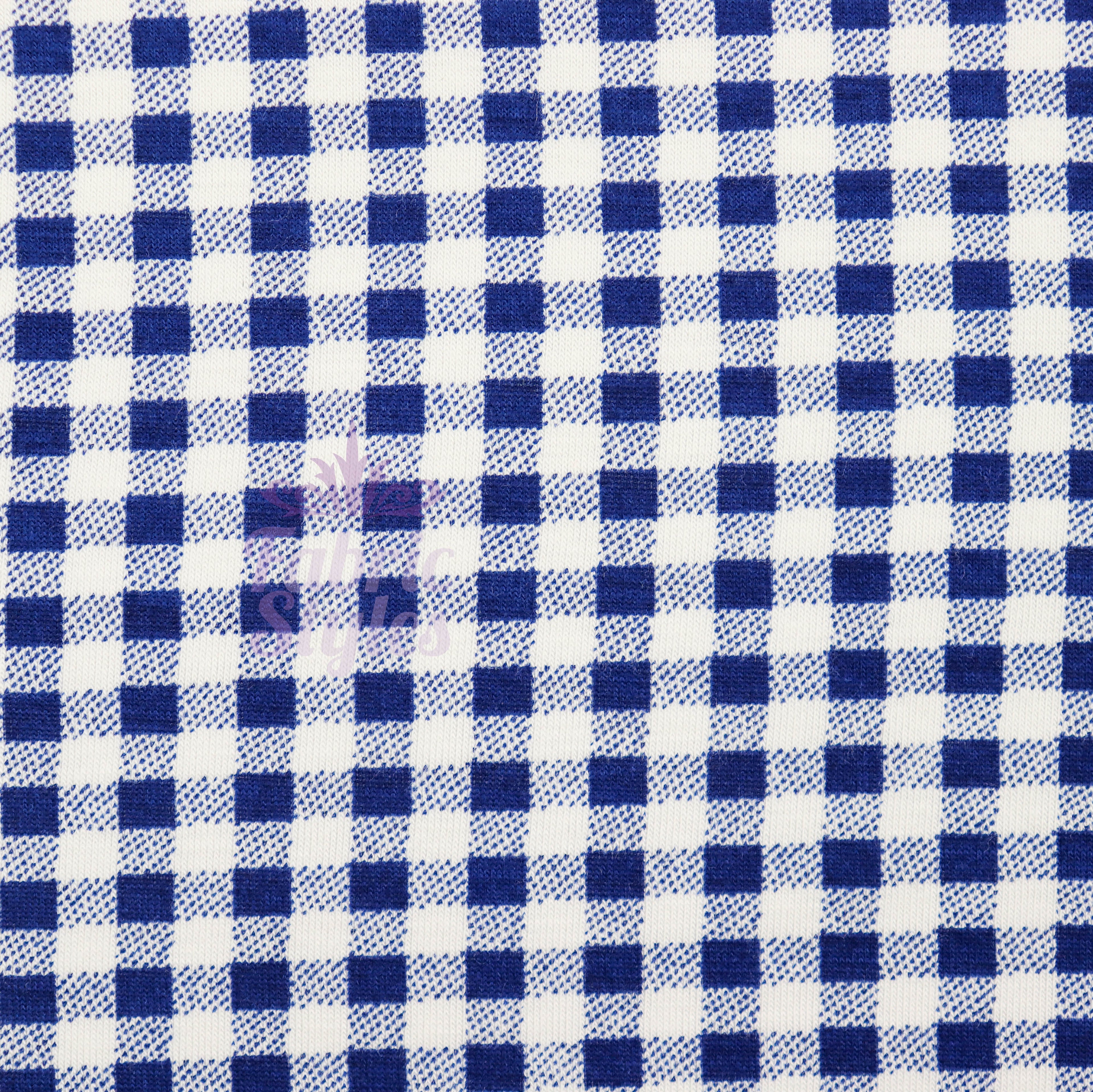 Navy Gingham Check Viscose Elastane Fabric