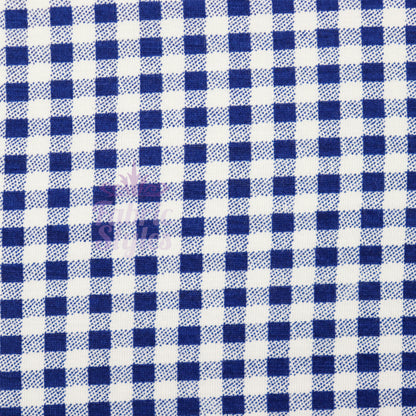 Navy Gingham Check Viscose Elastane Fabric
