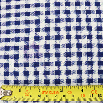 Navy Gingham Check Viscose Elastane Fabric