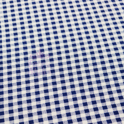 Navy Gingham Check Viscose Elastane Fabric