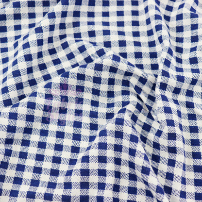 Navy Gingham Check Viscose Elastane Fabric