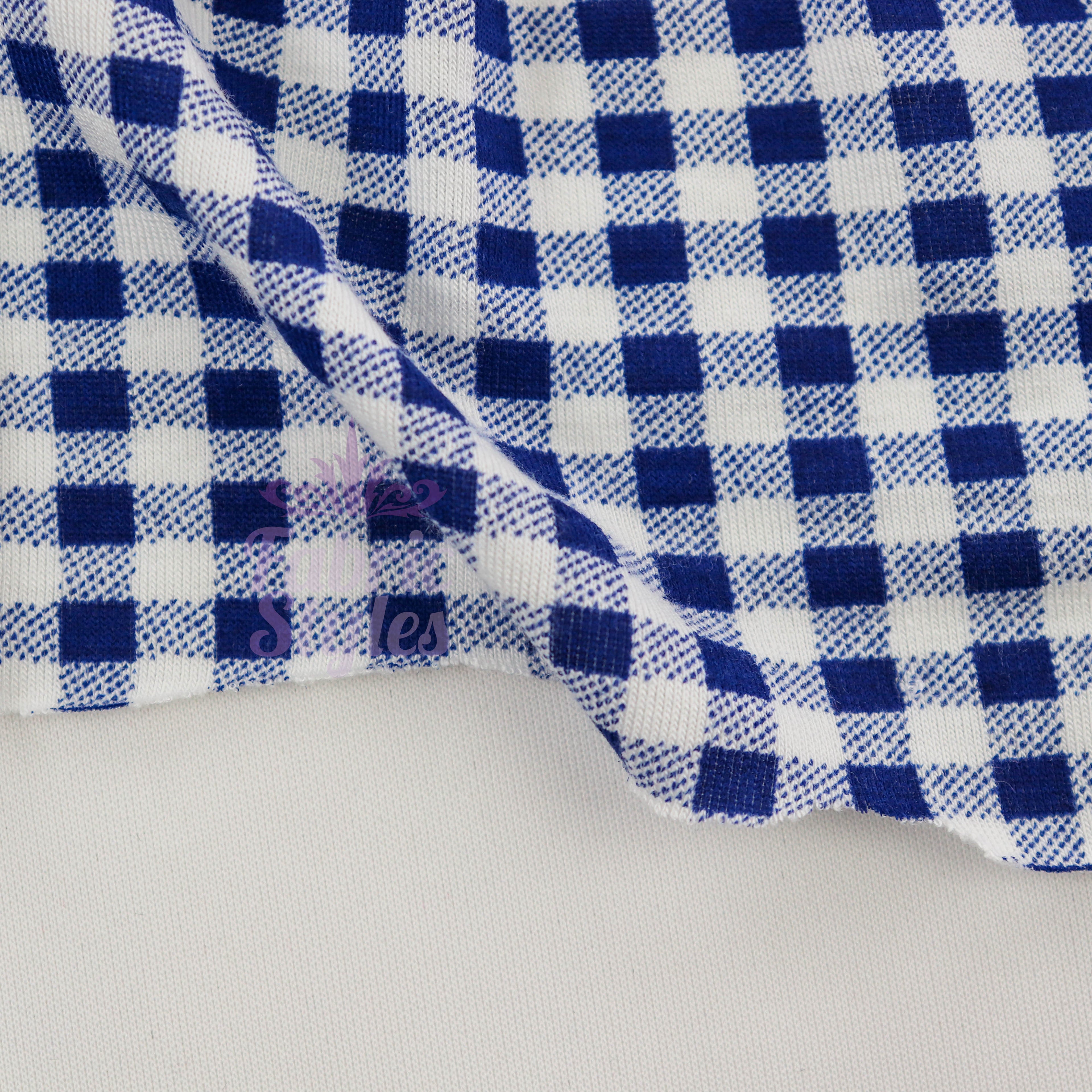 Navy Gingham Check Viscose Elastane Fabric