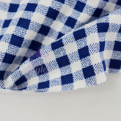 Navy Gingham Check Viscose Elastane Fabric