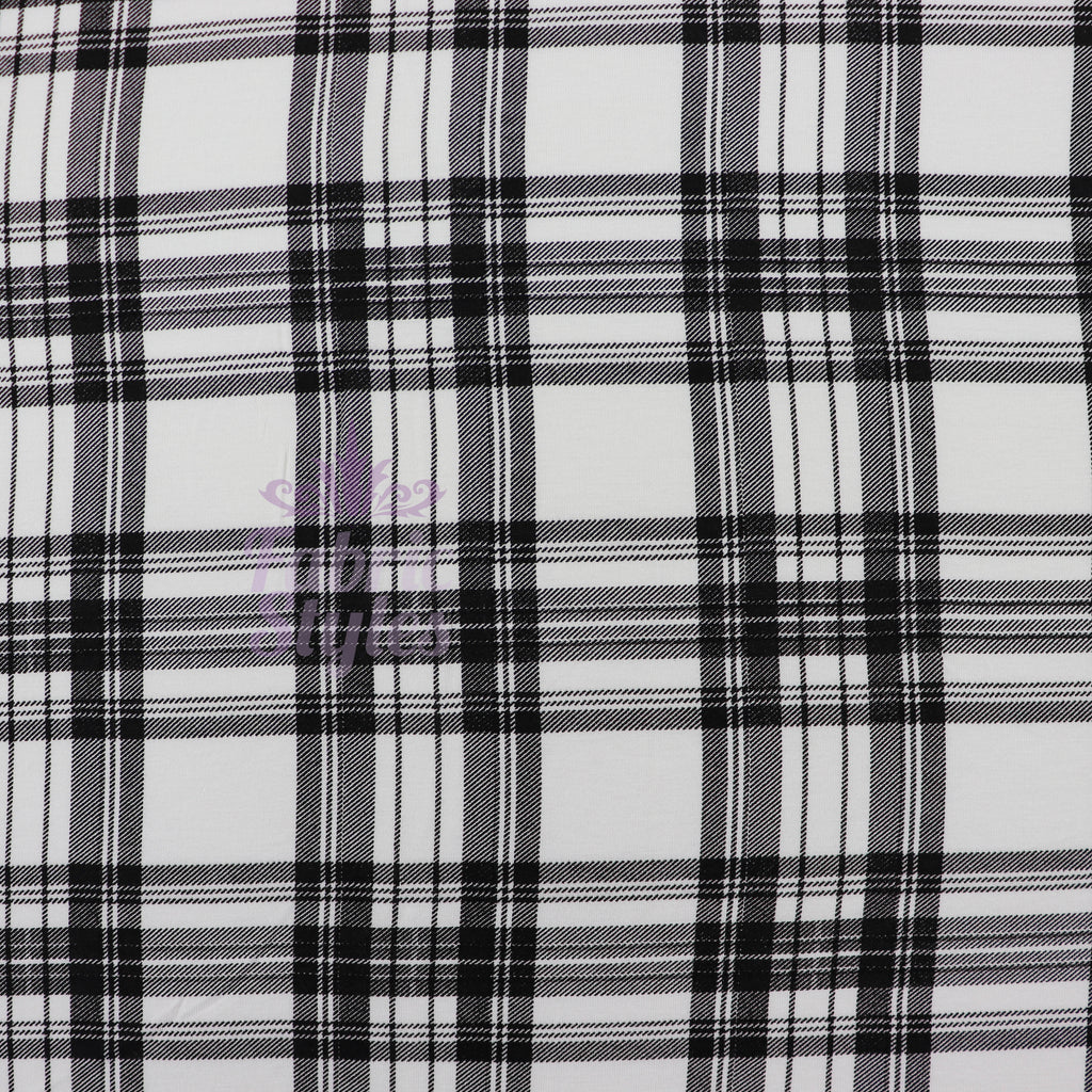 Tartan Plaid Black Viscose Elastane Fabric