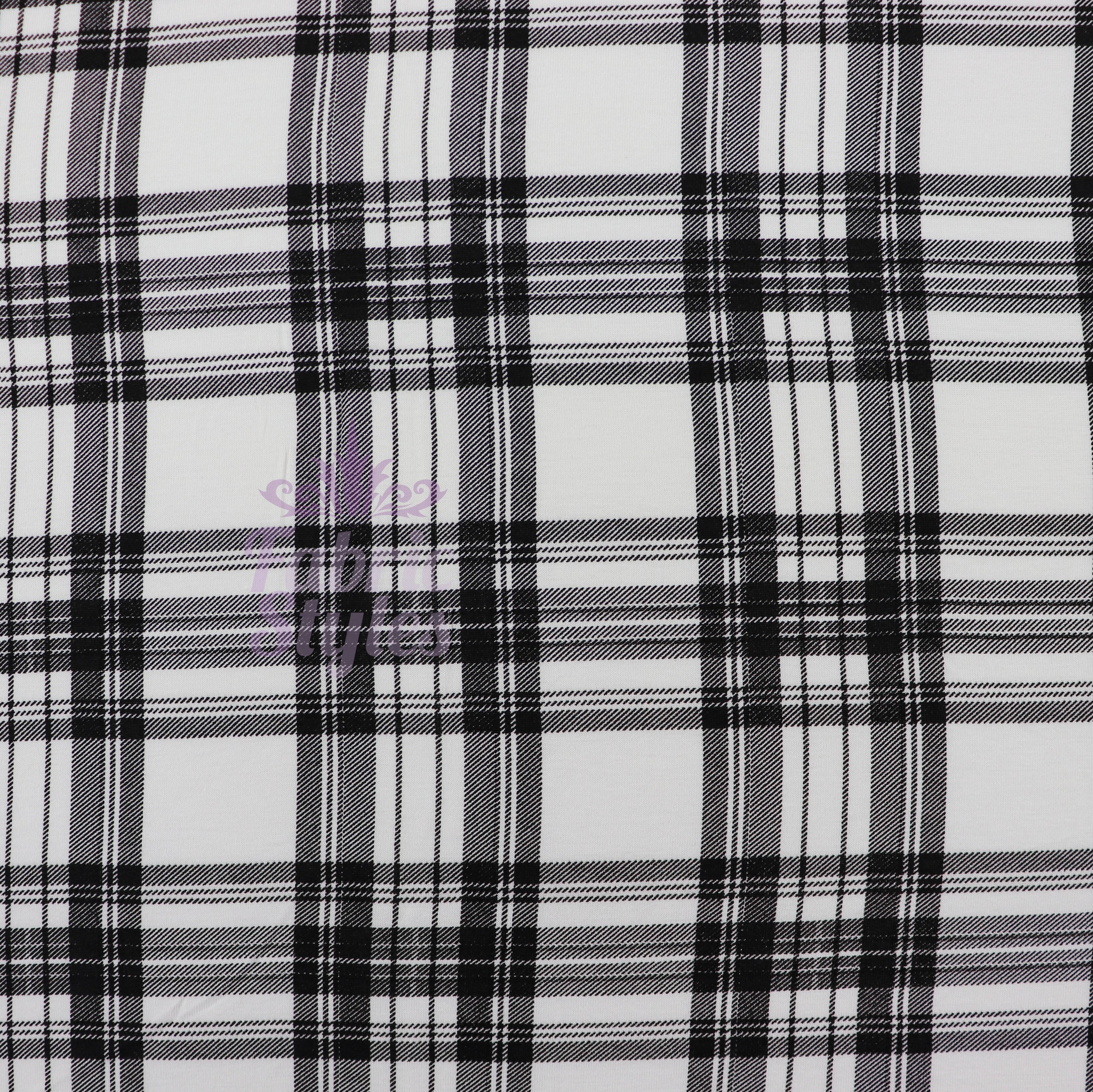 Tartan Plaid Black Viscose Elastane Fabric