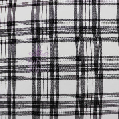 Tartan Plaid Black Viscose Elastane Fabric