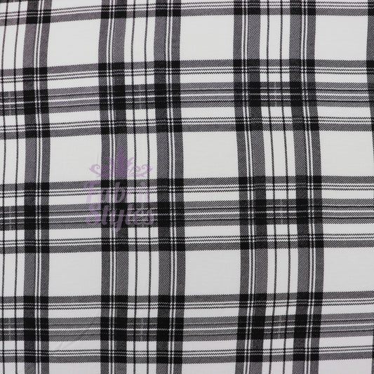 Tartan Plaid Black Viscose Elastane Fabric