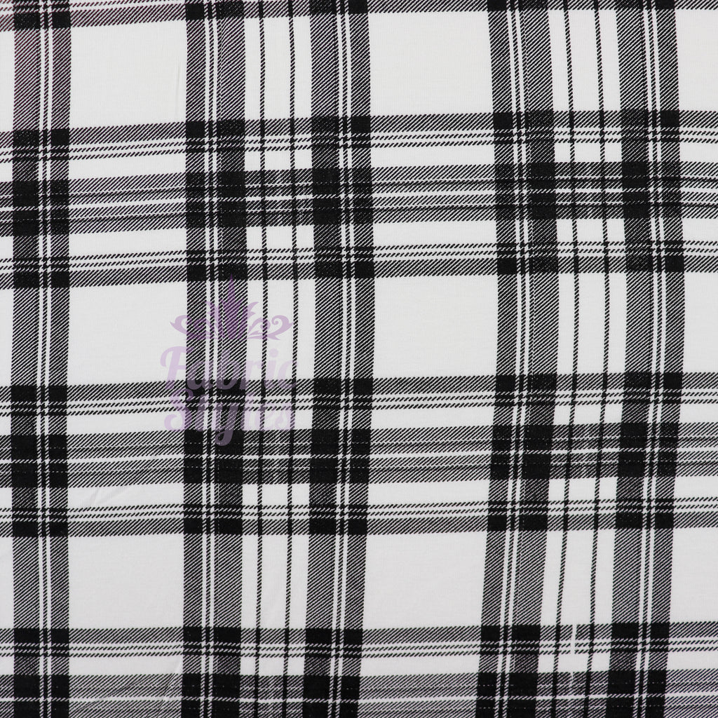 Tartan Plaid Black Viscose Elastane Fabric