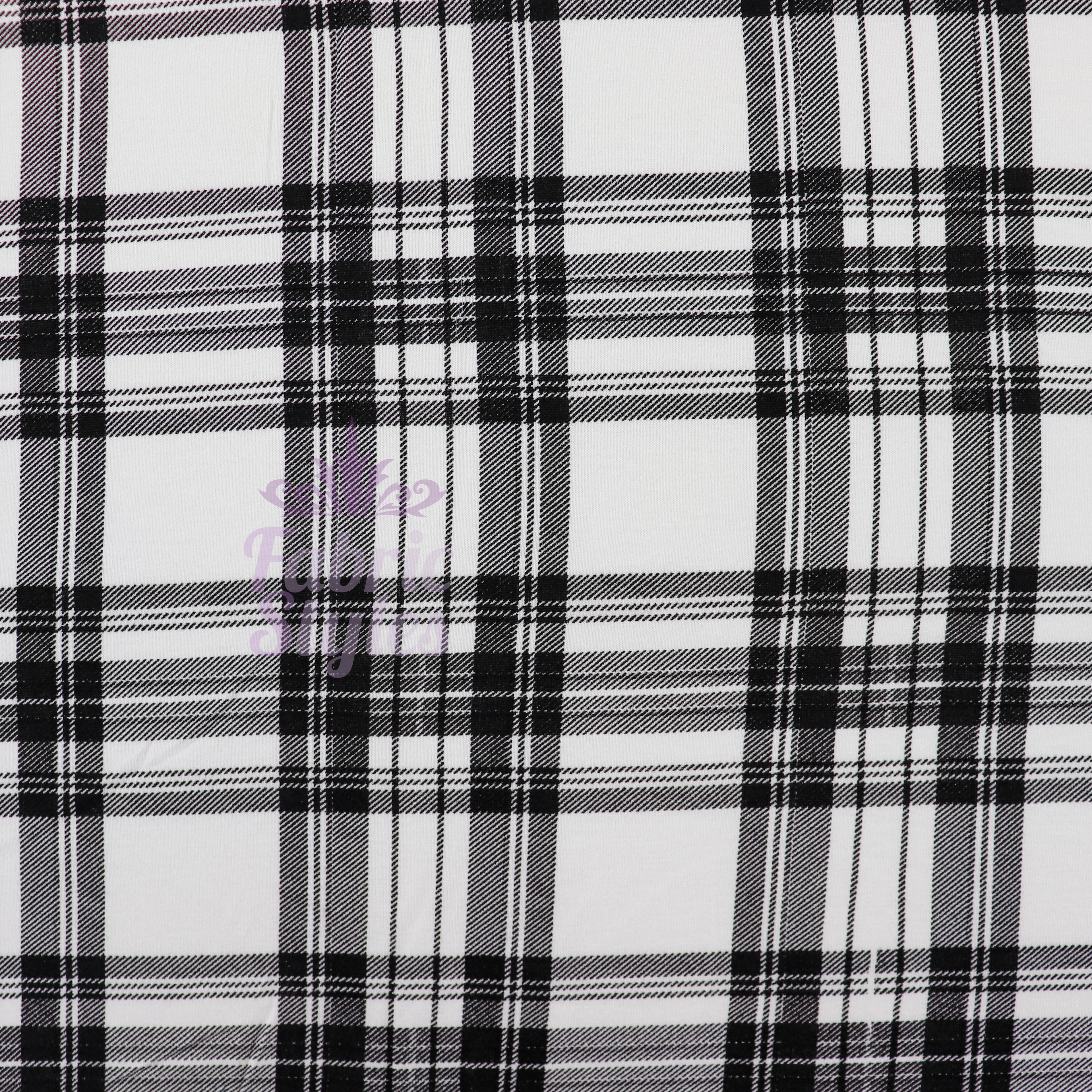 Tartan Plaid Black Viscose Elastane Fabric