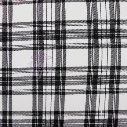 Tartan Plaid Black Viscose Elastane Fabric