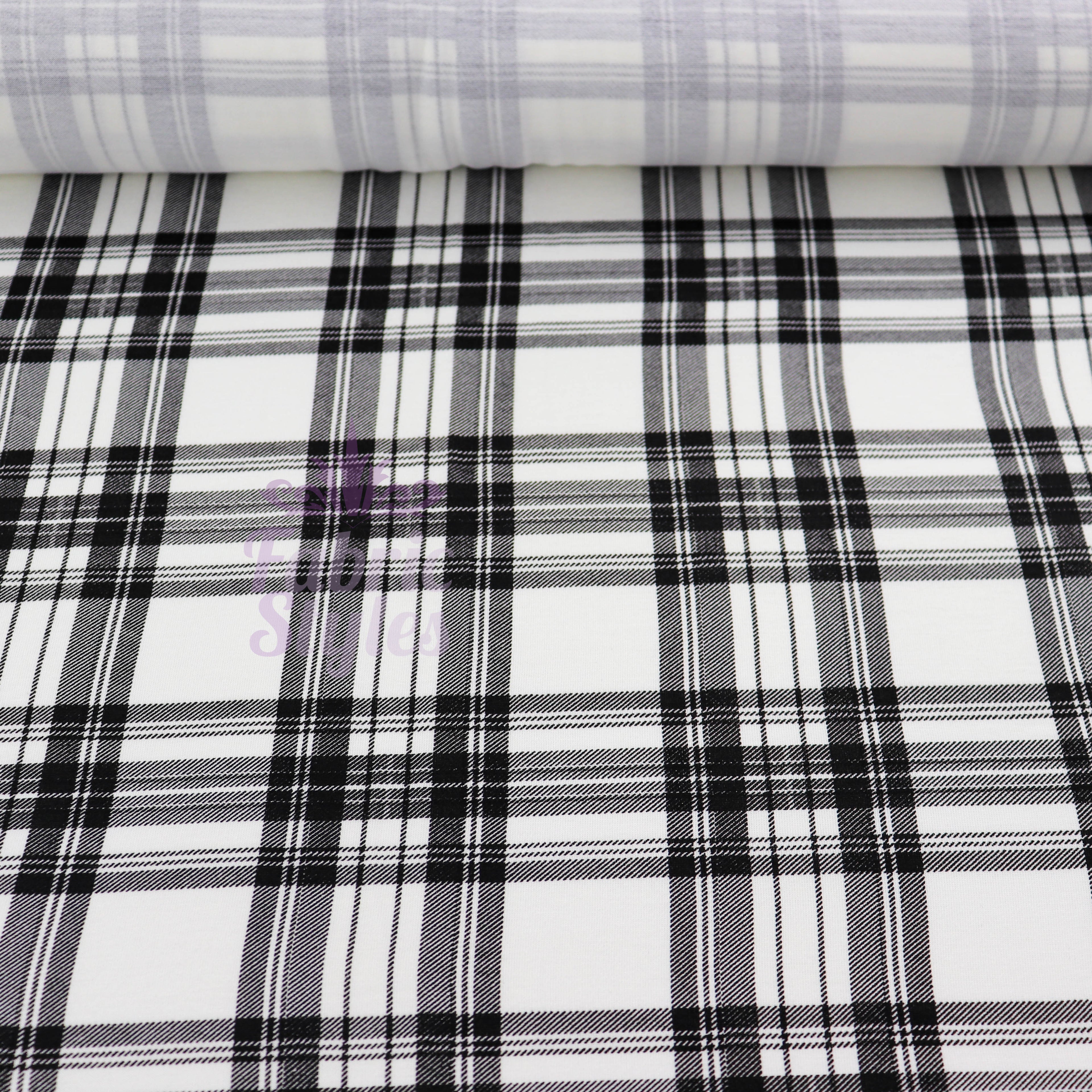 Tartan Plaid Black Viscose Elastane Fabric