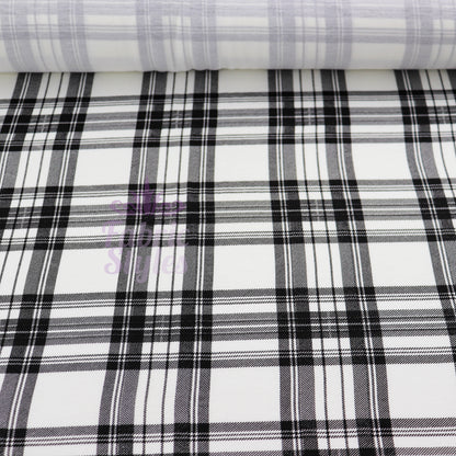 Tartan Plaid Black Viscose Elastane Fabric